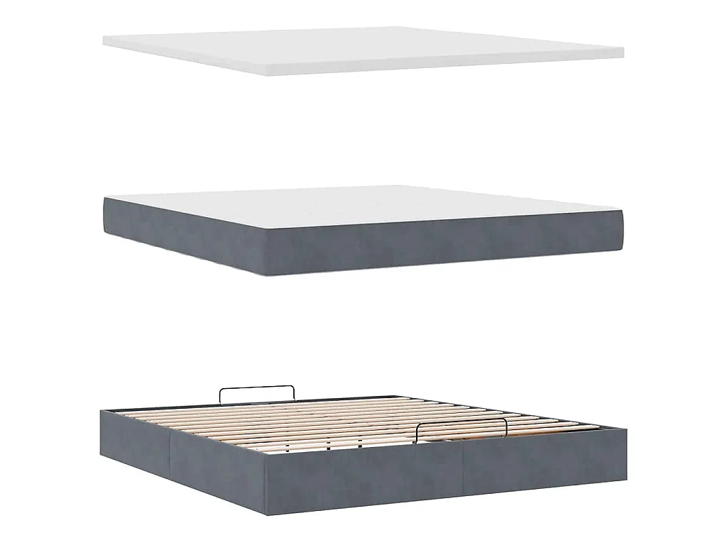 Cadre de lit ottoman avec matelas gris foncé 160x200 cm velours