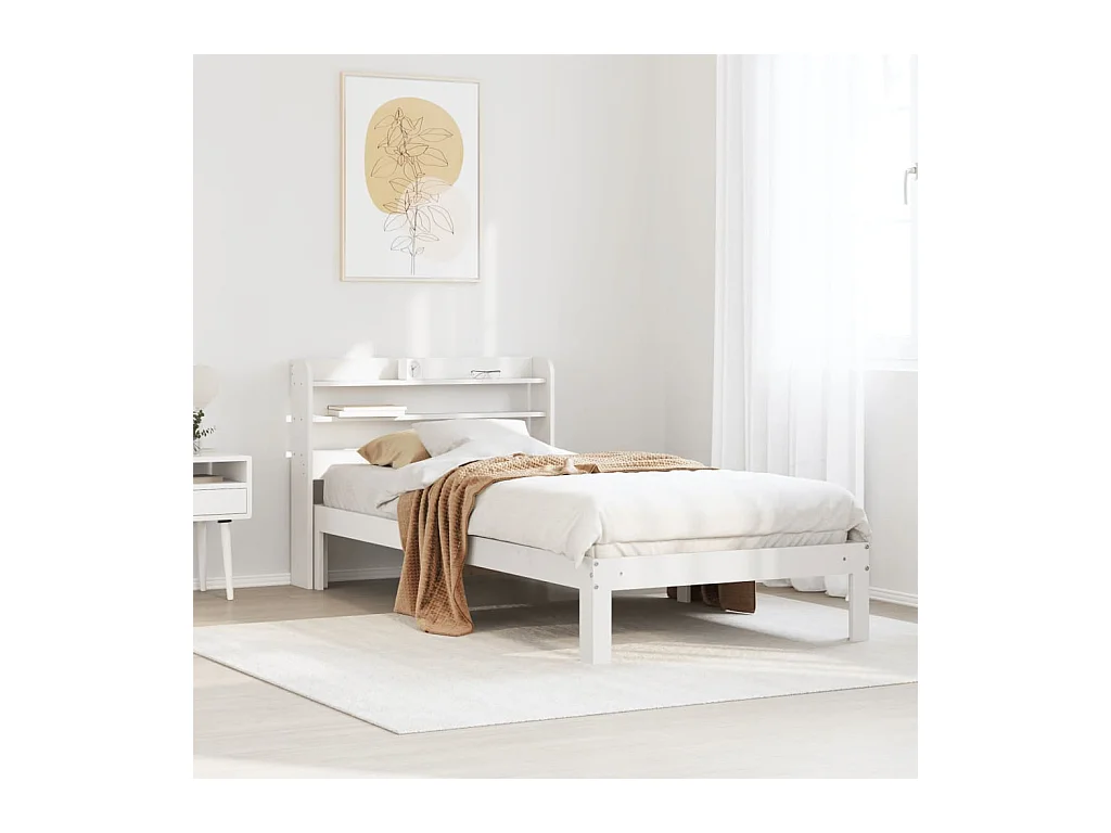 Cadre de lit avec tête de lit sans matelas blanc 100x200 cm