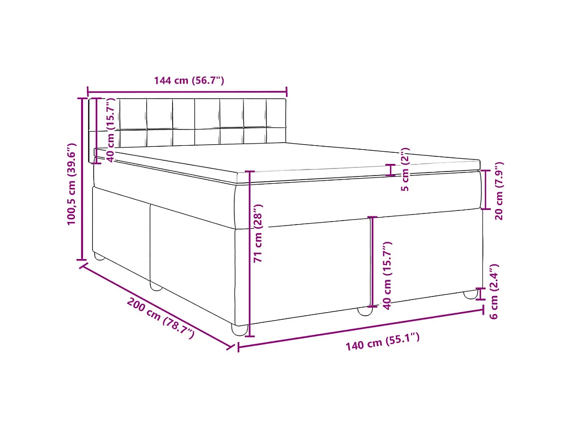 Sommier à lattes de lit avec matelas Gris foncé 140x200cm Tissu