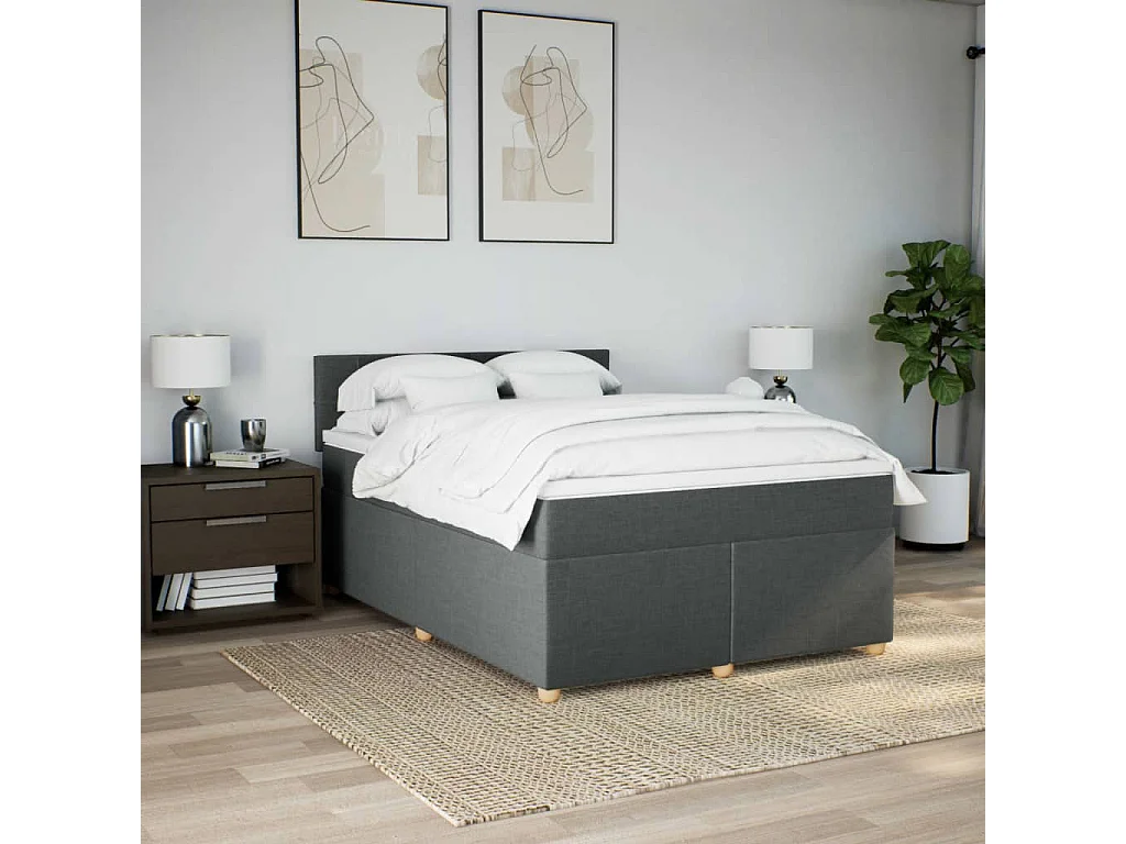 Boxspring met matras stof donkergrijs 140x200 cm