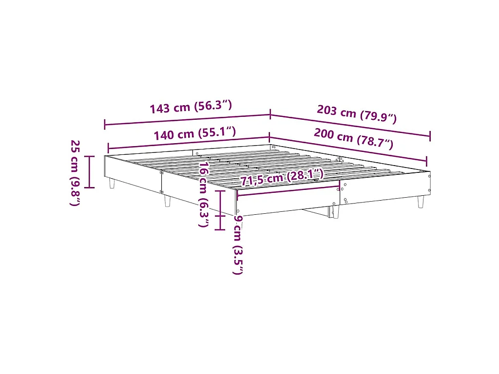 Bedframe zonder matras 140x200 cm spaanplaat betongrijs