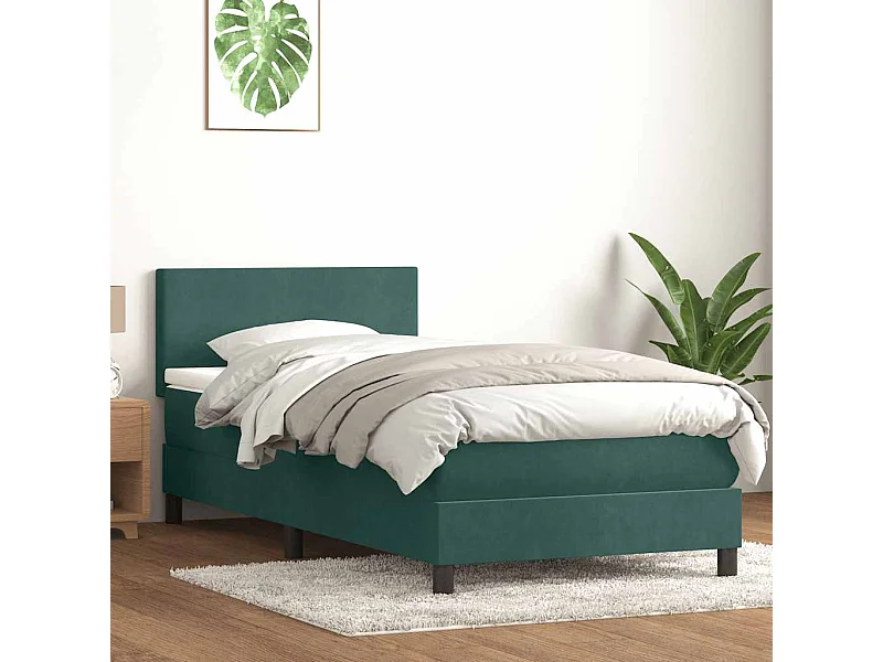 Letto a Molle con Materasso e LED Verde Scuro 90x220 cm Velluto