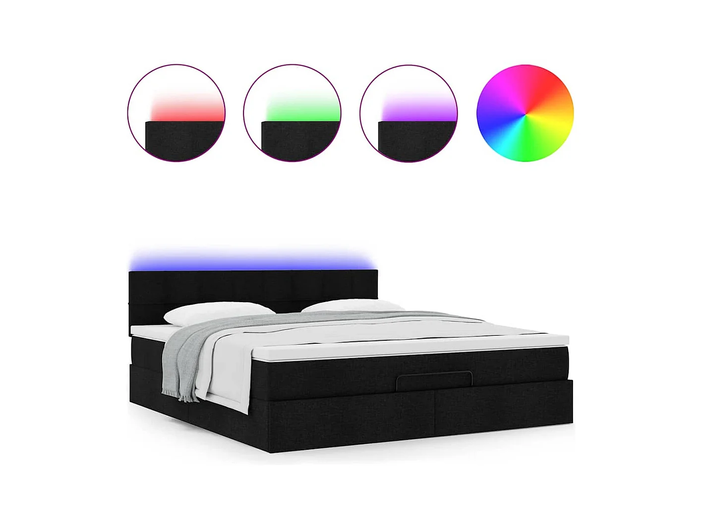 Lit ottoman avec matelas et LED Noir 180x200cm tissu