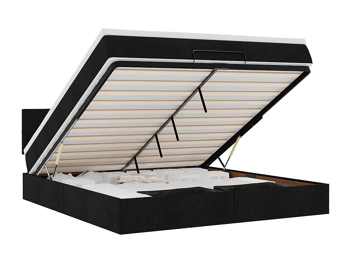 Ottomane Bett mit Matratze & LEDs Schwarz 180x200 cm Stoff
