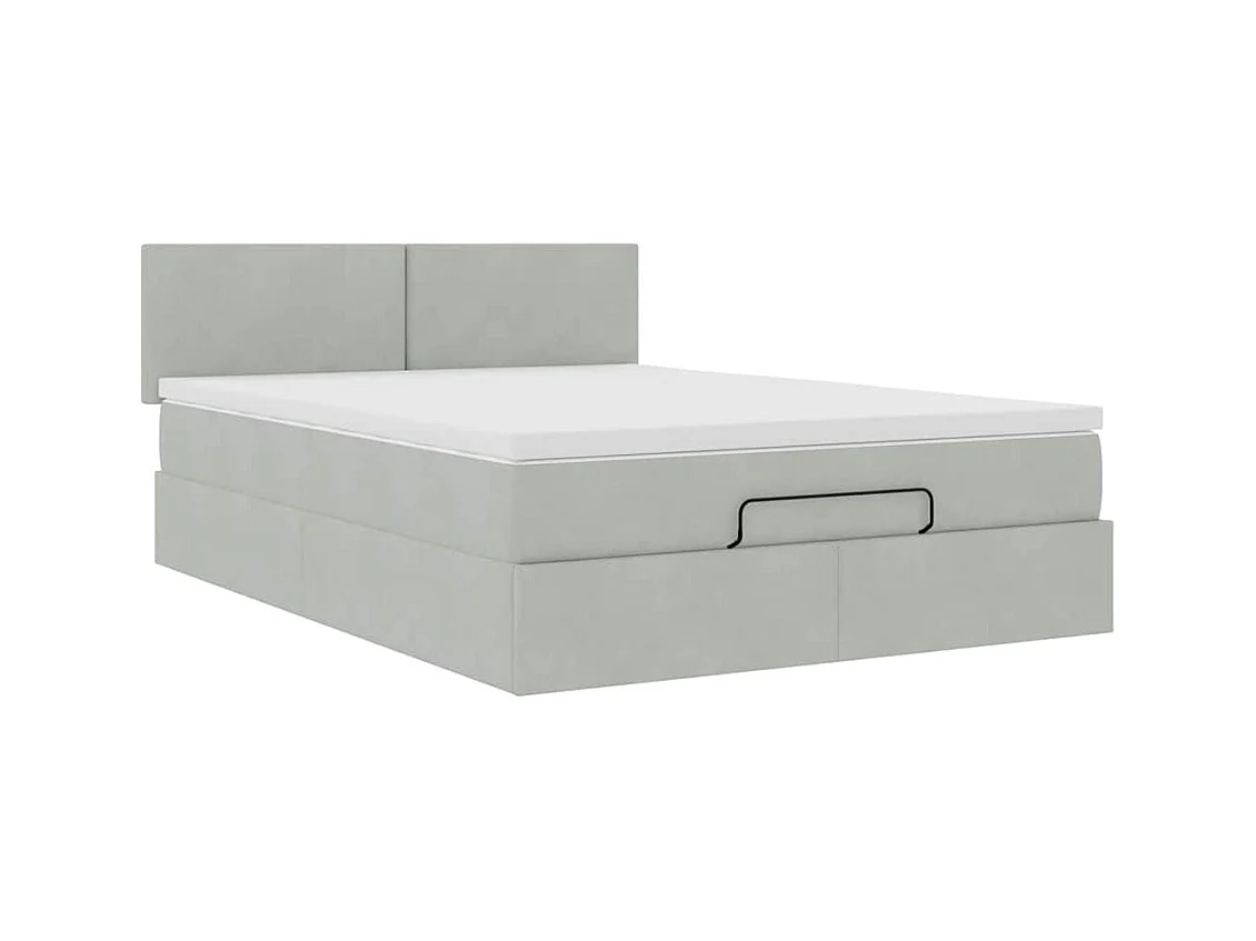 Cadre de lit ottoman avec matelas gris clair 140x200 cm velours