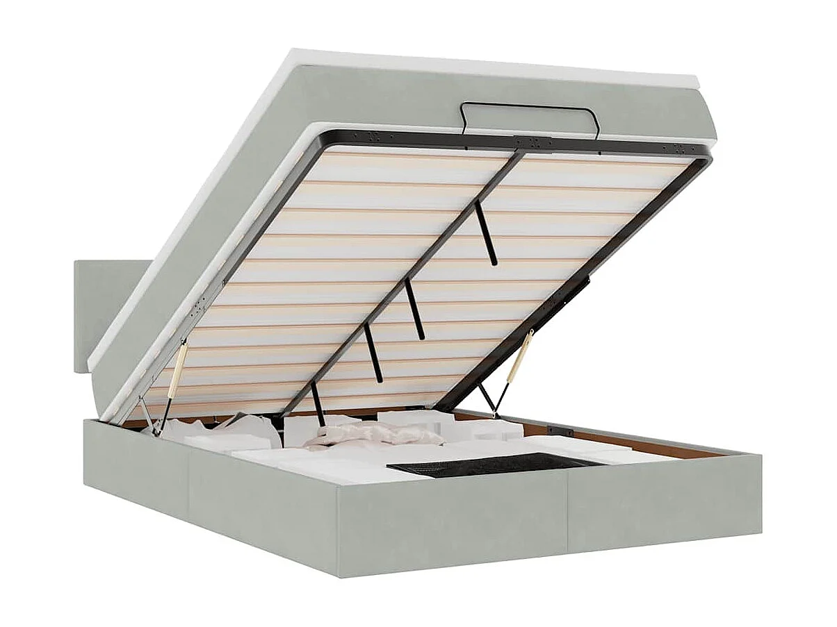 Cadre de lit ottoman avec matelas gris clair 140x200 cm velours