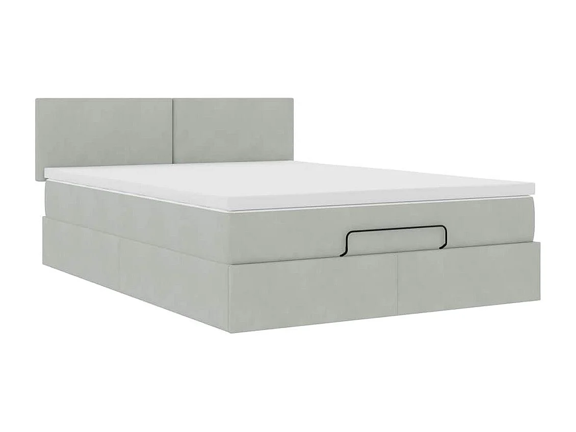 Cadre de lit ottoman avec matelas gris clair 140x200 cm velours