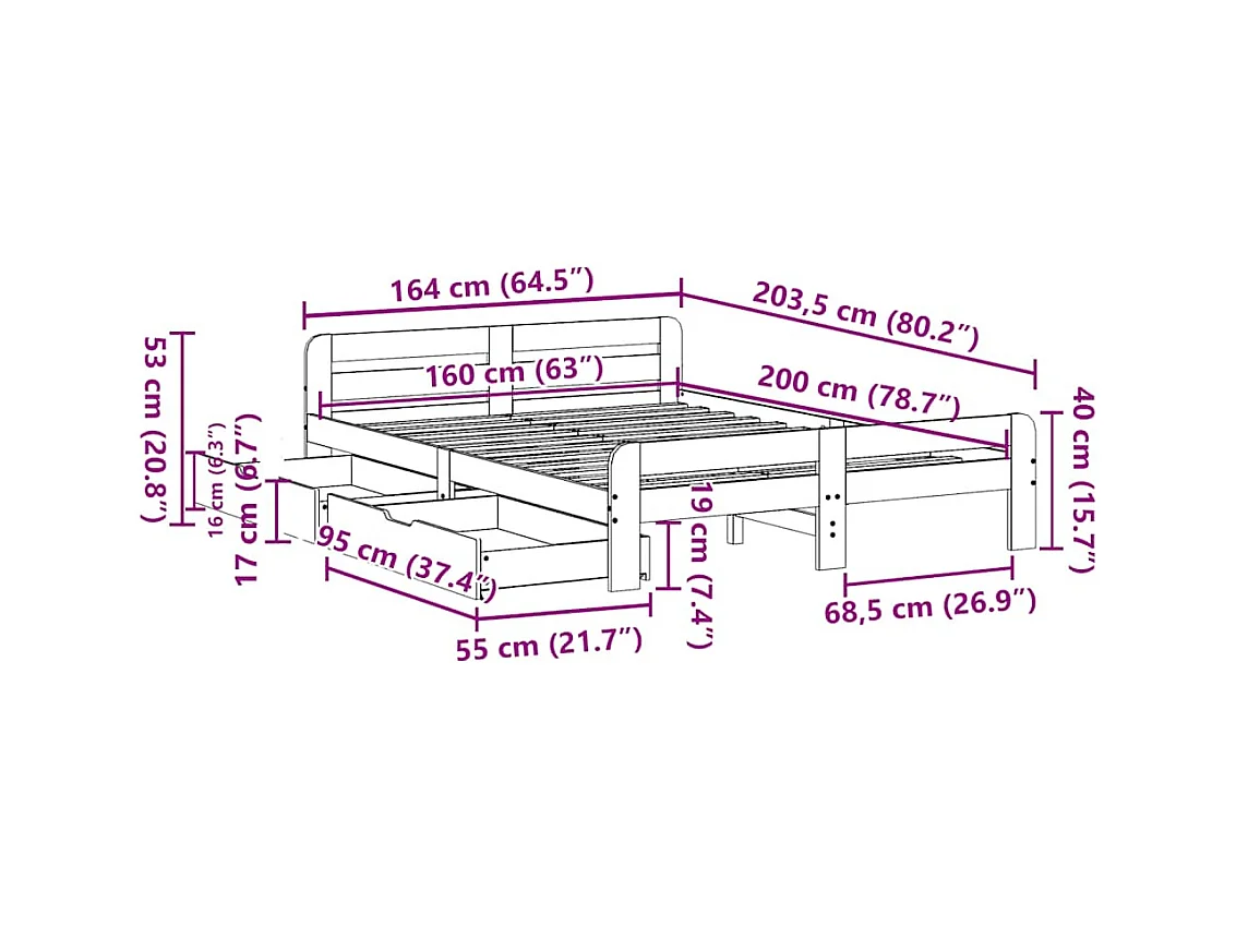 Cadre de lit sans matelas blanc 160x200 cm bois de pin massif