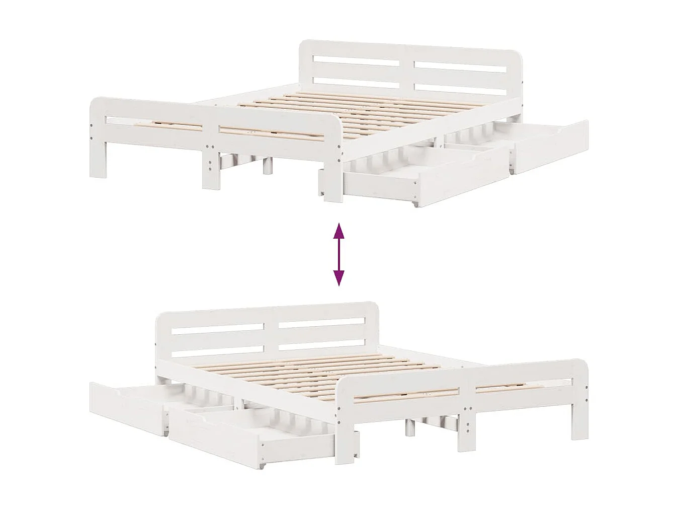 Cadre de lit sans matelas blanc 160x200 cm bois de pin massif