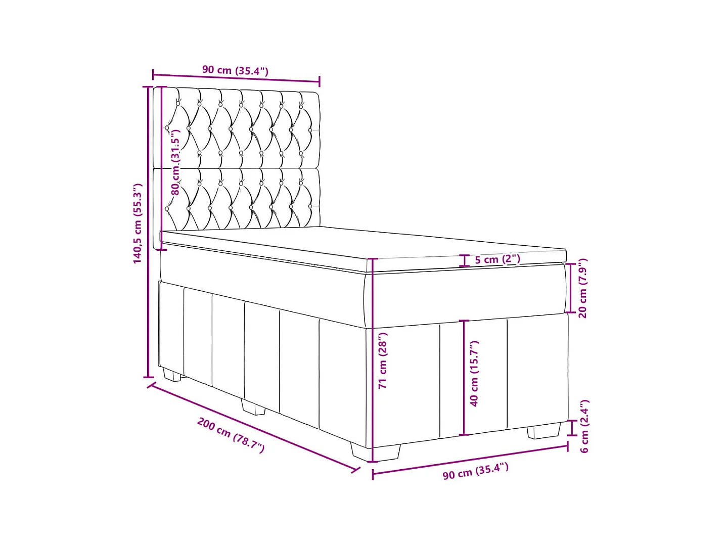 Sommier à lattes de lit avec matelas Crème 90x200 cm Tissu