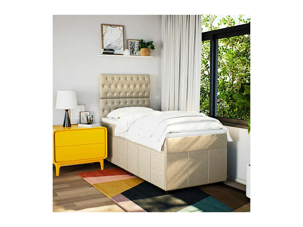 Boxspringbett mit Matratze Creme 90x200 cm Stoff