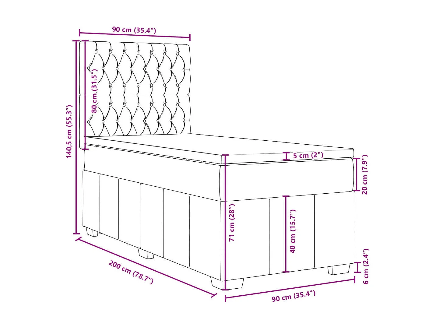 Sommier à lattes de lit avec matelas Crème 90x200 cm Tissu