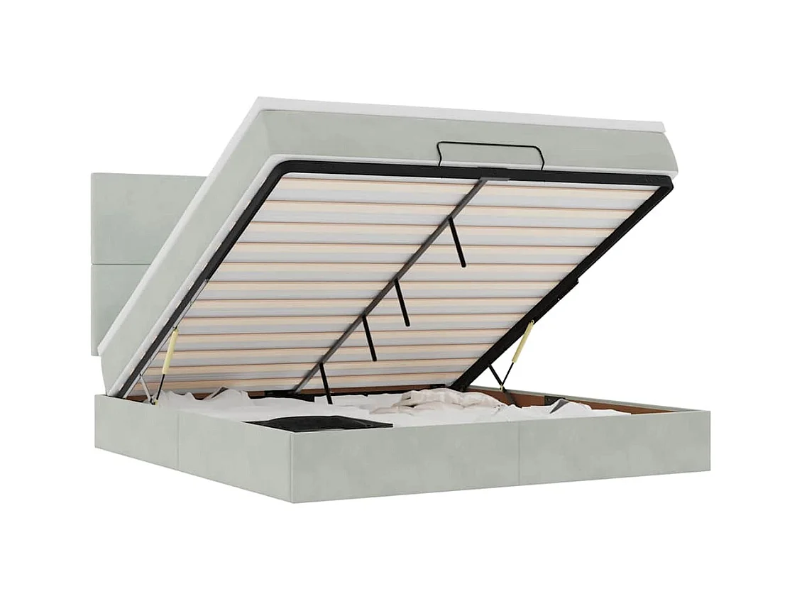 Cadre de lit ottoman et matelas gris clair 180x200cm velours