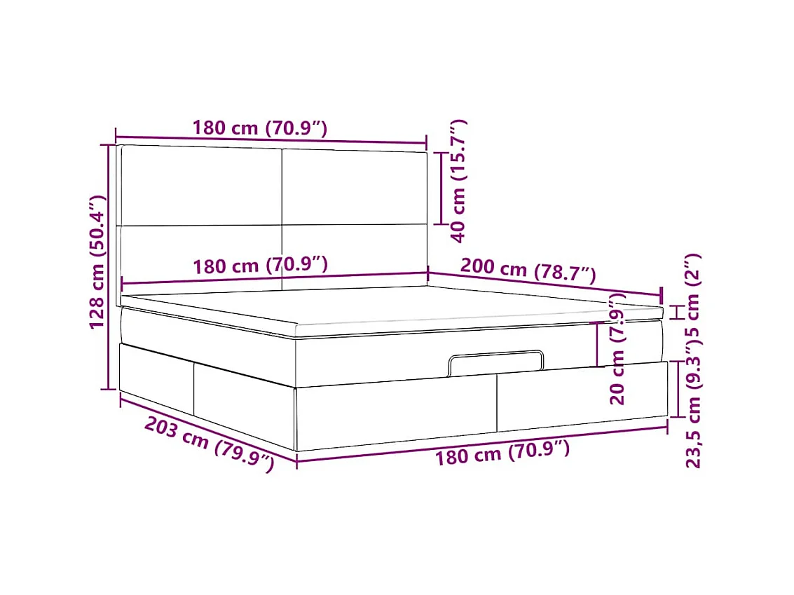Cadre de lit ottoman et matelas gris clair 180x200cm velours