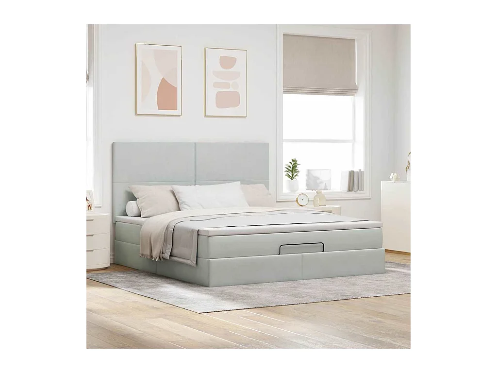 Cadre de lit ottoman et matelas gris clair 180x200cm velours