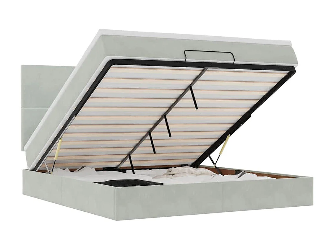 Ottoman bed met matrassen en LED's 180x200cm fluweel lichtgrijs