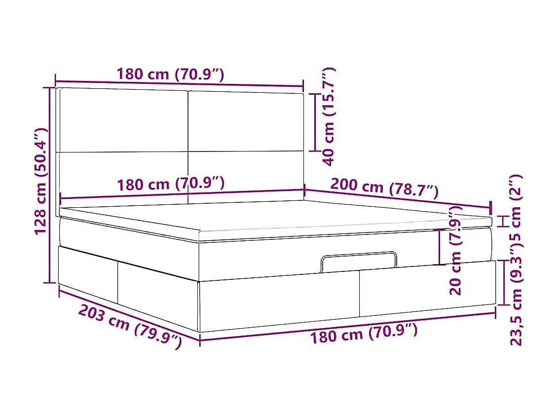 Ottoman bed met matrassen en LED's 180x200cm fluweel lichtgrijs