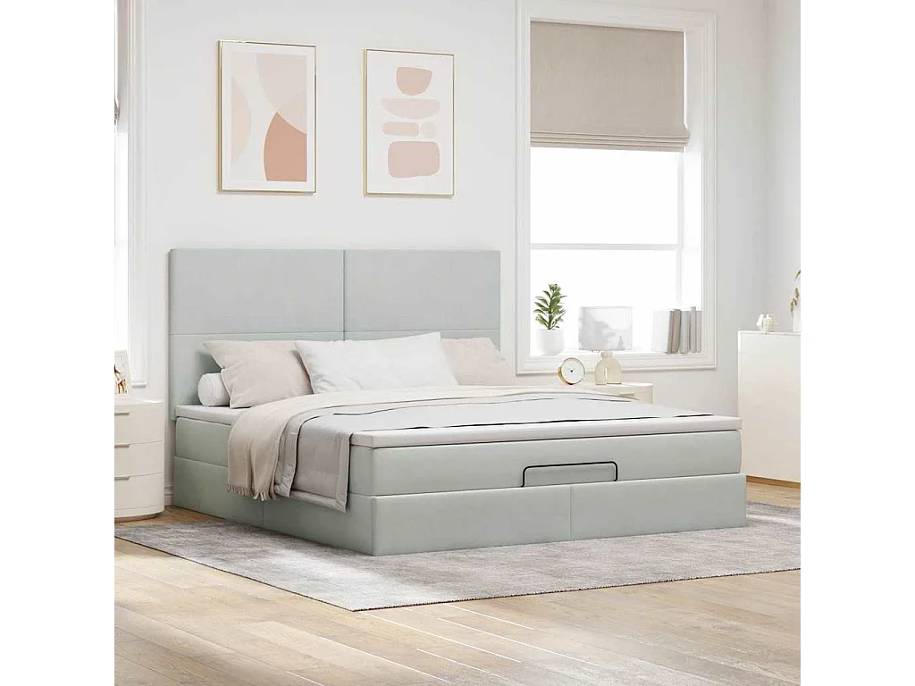 Ottoman bed met matrassen en LED's 180x200cm fluweel lichtgrijs