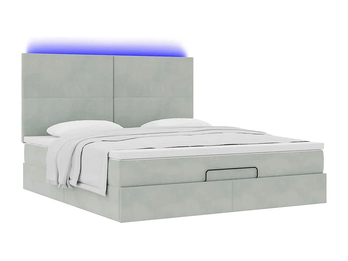 Ottoman bed met matrassen en LED's 180x200cm fluweel lichtgrijs