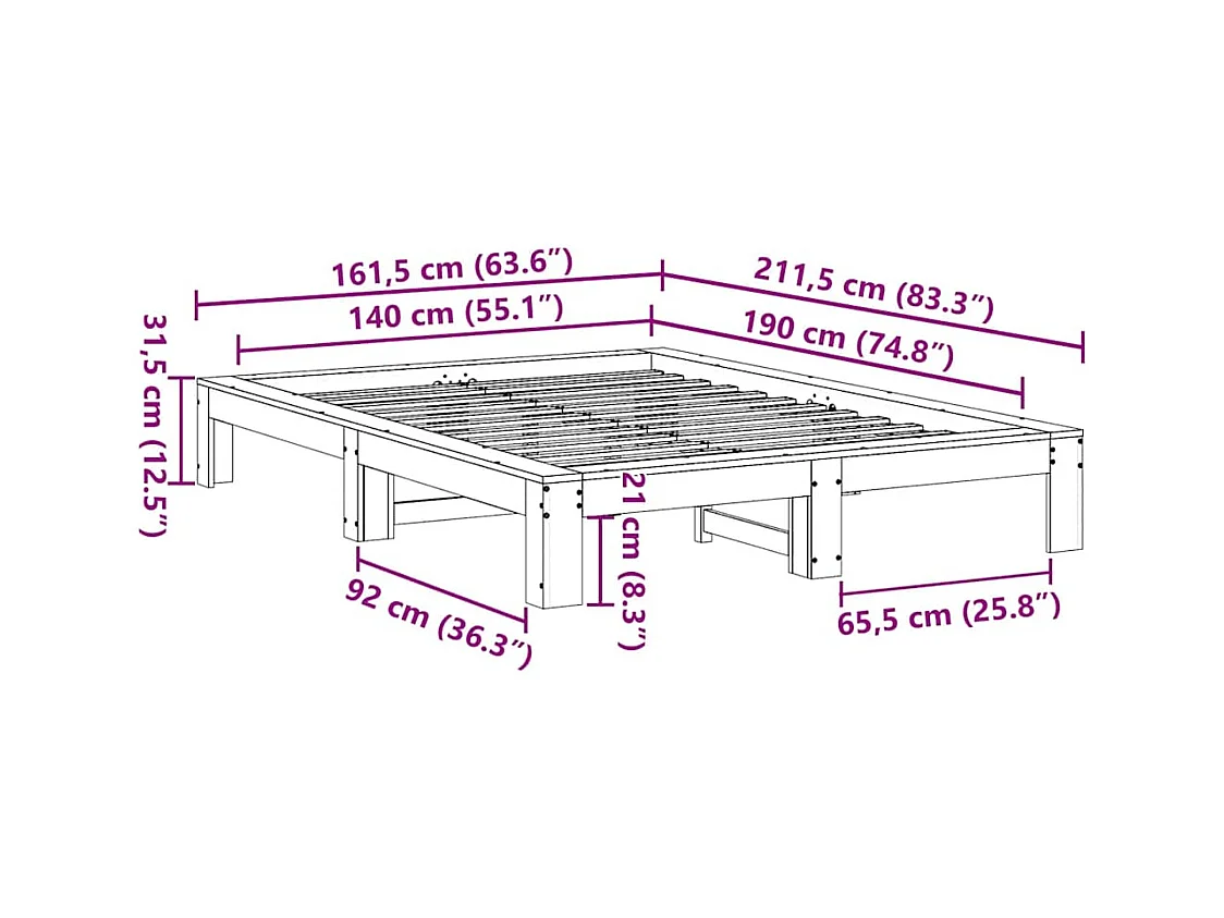 Cadre de lit sans matelas 140x190 cm bois de pin massif