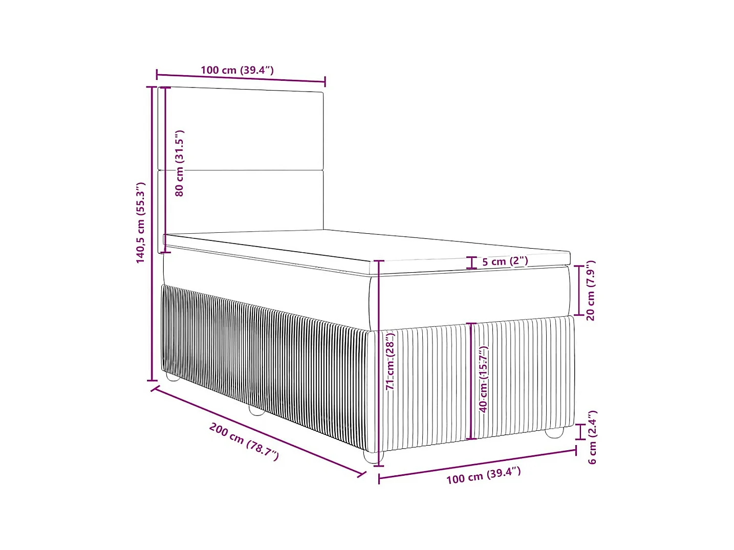 Sommier à lattes de lit avec matelas Crème 100x200 cm Tissu