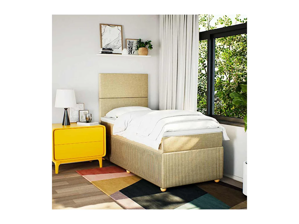 Sommier à lattes de lit avec matelas Crème 100x200 cm Tissu