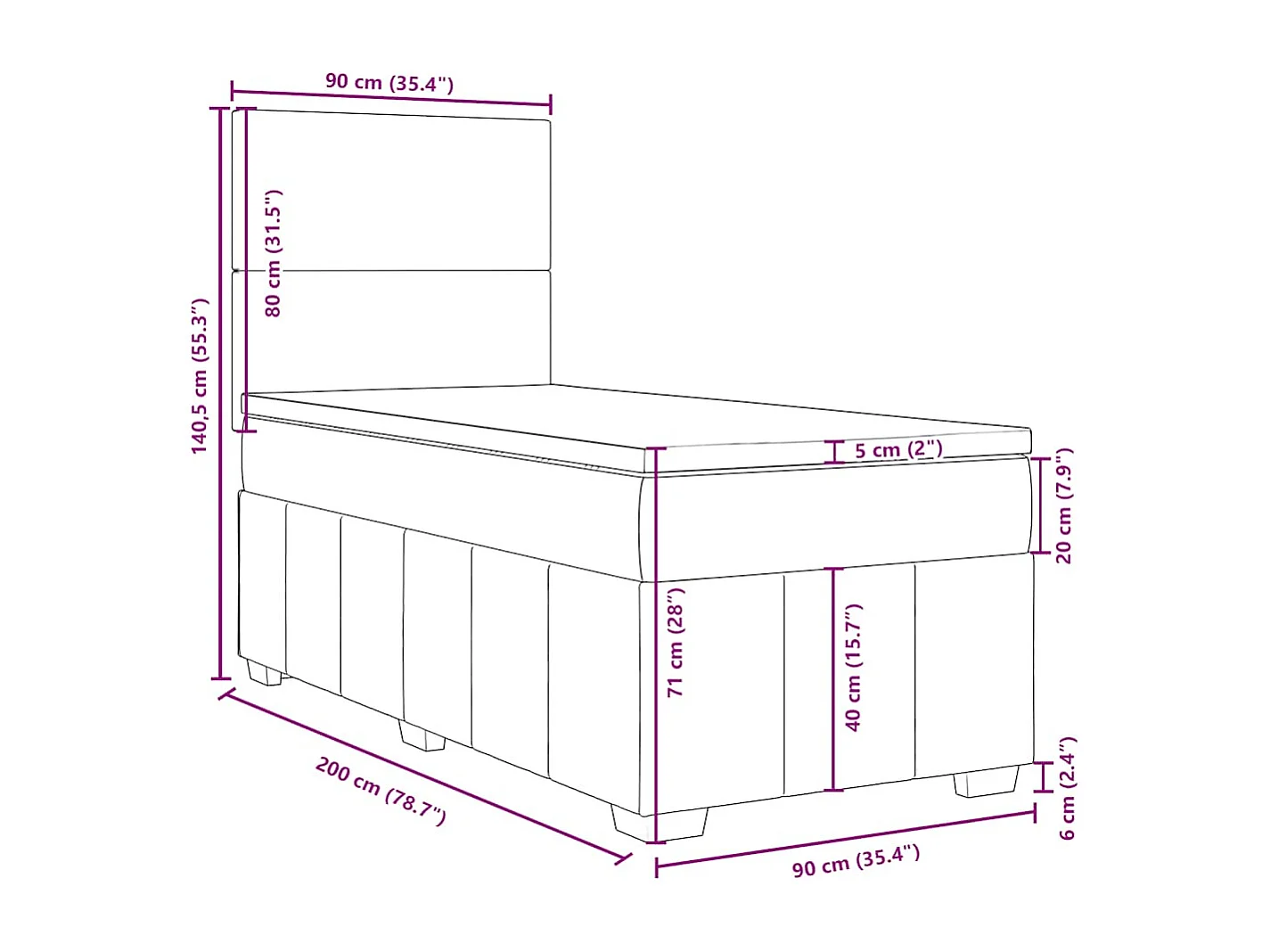 Giroletto a Molle con Materasso Marrone Scuro 90x200 cm Tessuto