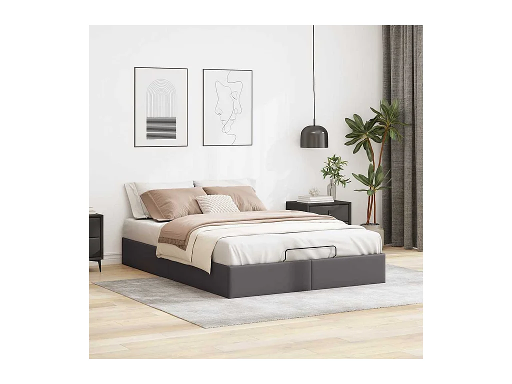 Cadre de lit ottoman sans matelas gris 140x200 cm similicuir