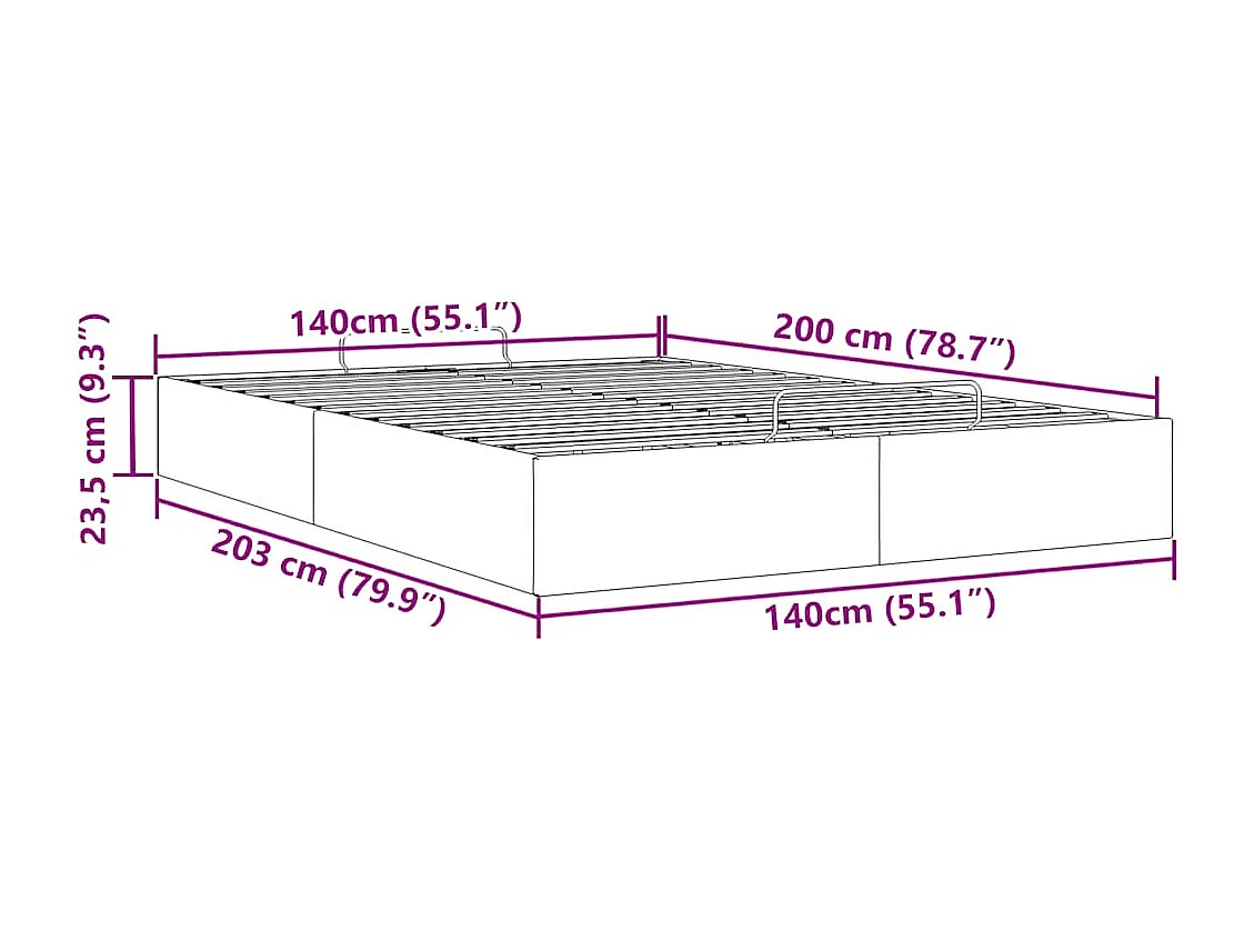 Cadre de lit ottoman sans matelas gris 140x200 cm similicuir