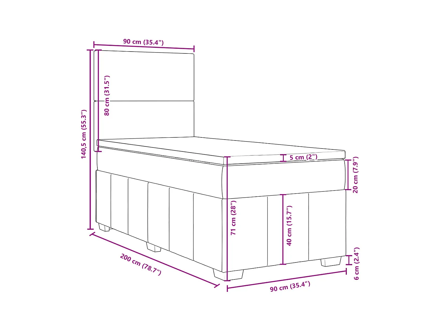 Boxspring met matras stof crèmekleurig 90x200 cm