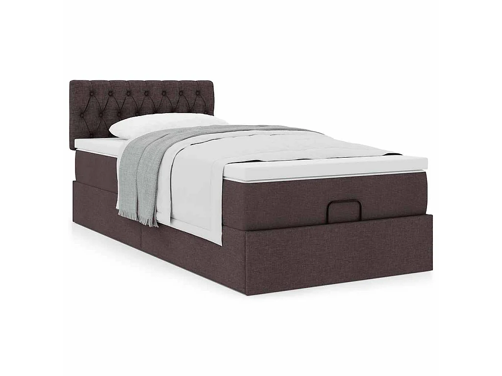 Cadre de lit ottoman avec matelas marron foncé 90x190 cm tissu