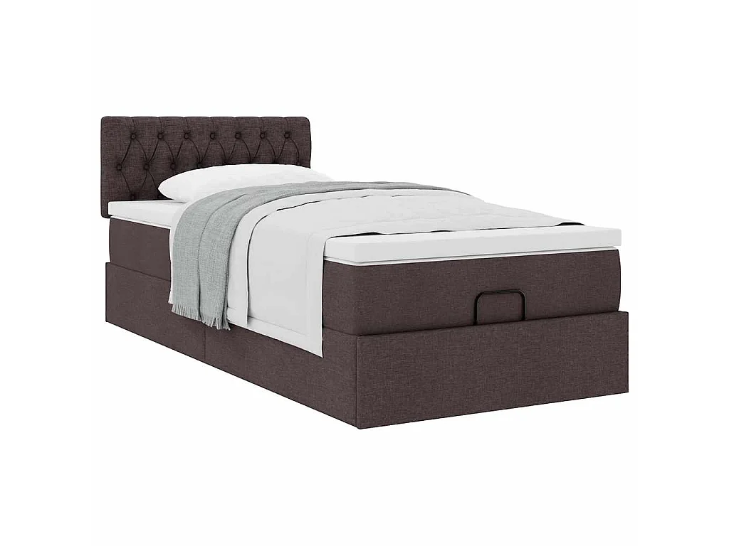 Cadre de lit ottoman avec matelas marron foncé 90x190 cm tissu