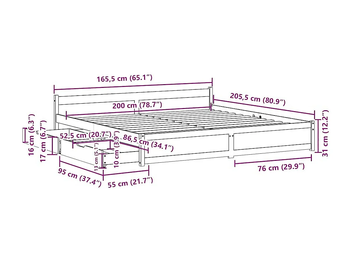 Massivholzbett ohne Matratze Weiß 160x200 Kiefernholz