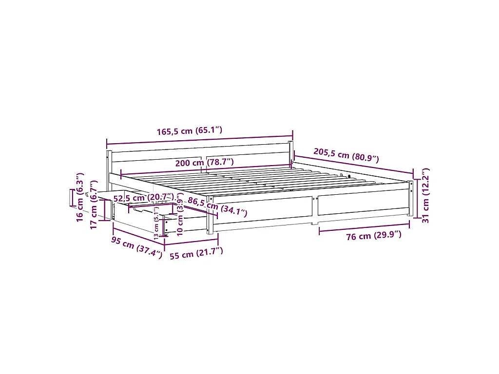 Cadre de lit sans matelas blanc 160x200 cm bois de pin massif