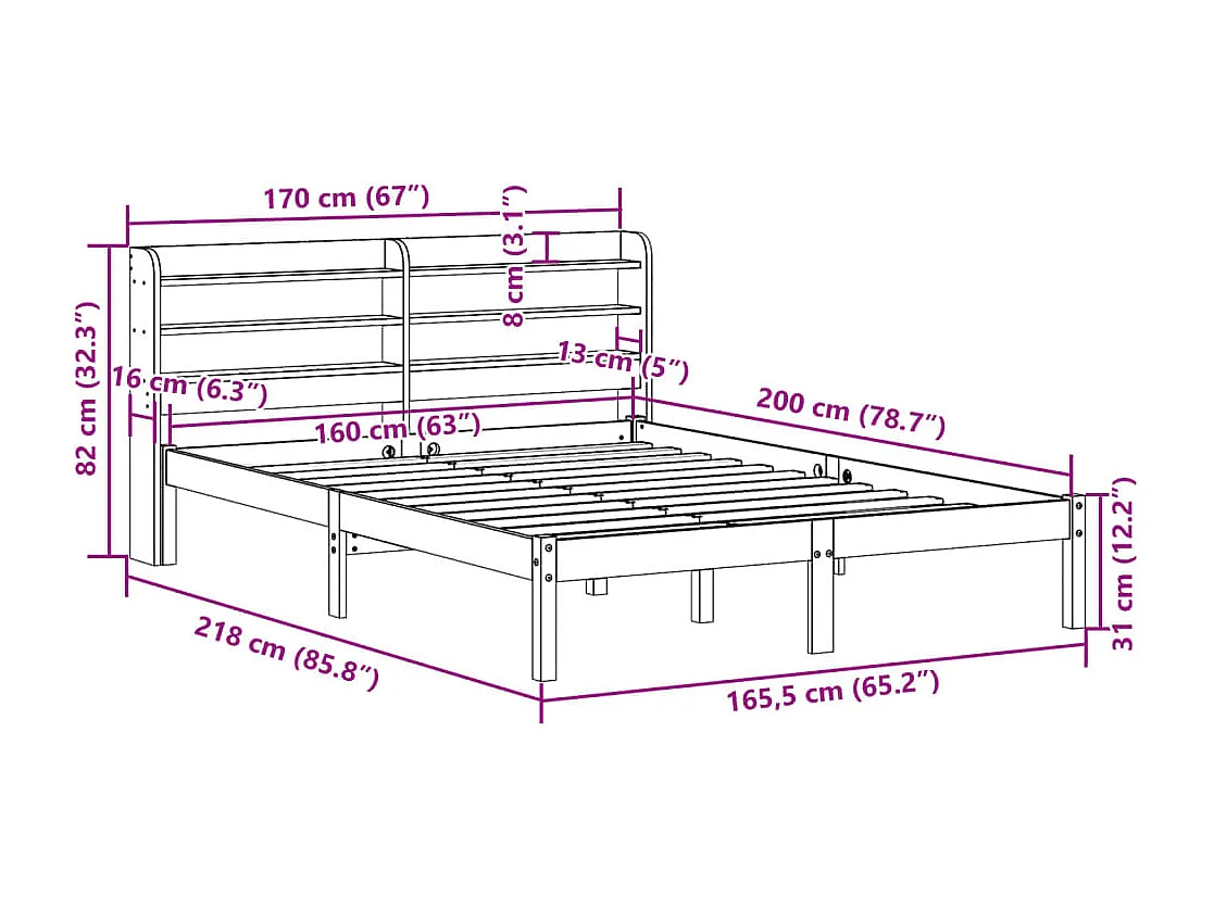 Cadre de lit sans matelas blanc 160x200 cm bois de pin massif