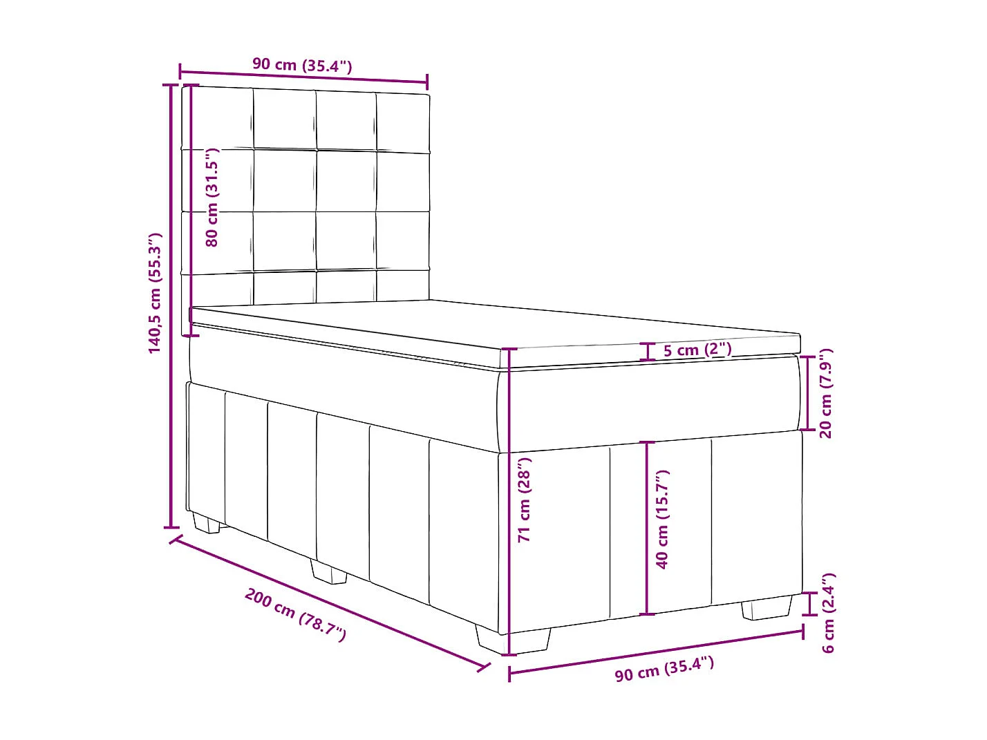 Boxspringbett mit Matratze Hellgrau 90x200 cm Stoff