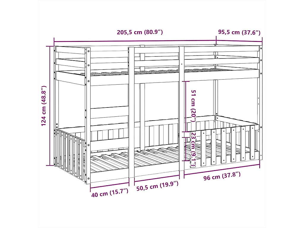 Stapelbed massief grenenhout wasbruin 90x200 cm