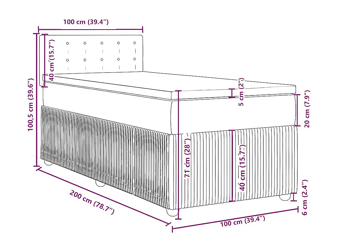 Giroletto a Molle con Materasso Marrone Scuro 100x200cm Tessuto