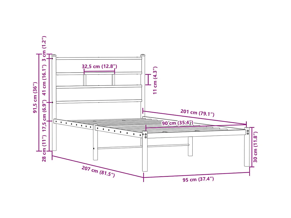 Cadre de lit sans matelas avec tête de lit 90x200 cm