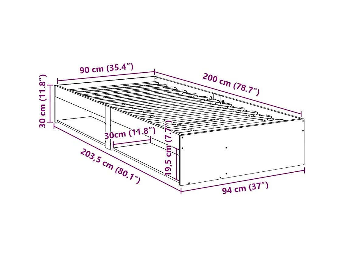 Tagesbett ohne Matratze Wachsbraun 90x200 cm Massivholz Kiefer