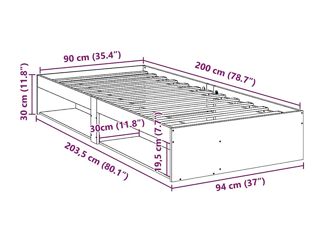 Lit de jour sans matelas cire marron 90x200 cm bois pin massif