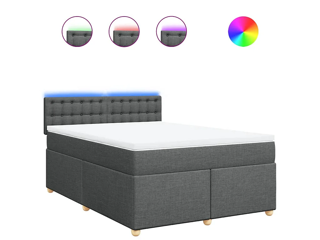 Cama box spring con colchón tela gris oscuro 160x200 cm