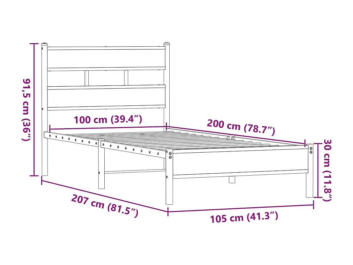 Bettgestell ohne Matratze Braun Eiche 100x200 cm Holzwerkstoff