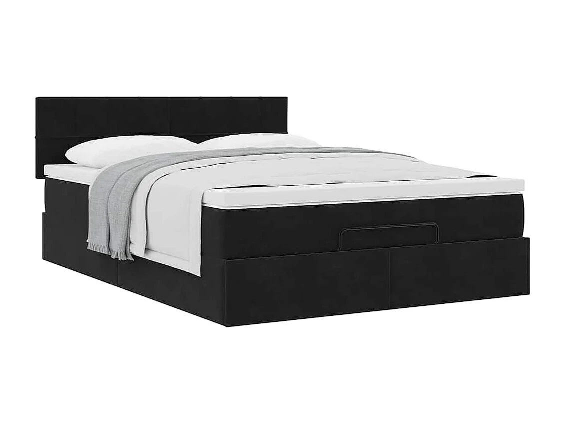Cadre de lit ottoman avec matelas noir 140x200 cm velours
