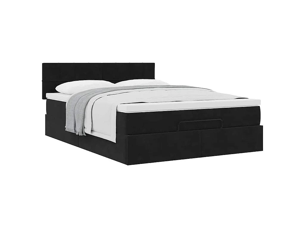 Estructura cama otomana colchón terciopelo negro 140x200cm