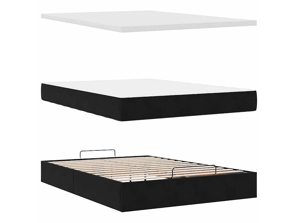 Estructura cama otomana colchón terciopelo negro 140x200cm
