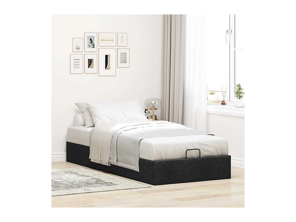 Struttura Letto Pouf senza Materasso Nero 90x200 cm in Tessuto