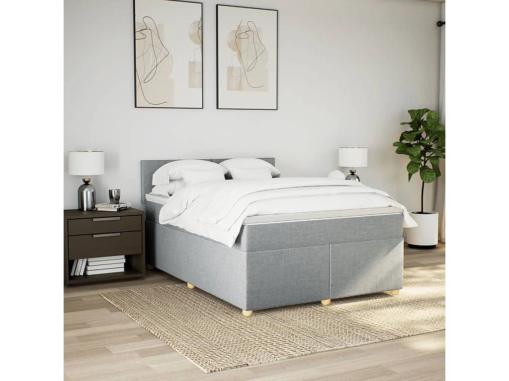 Boxspring met matras stof lichtgrijs 160x200 cm