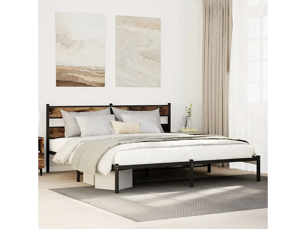 Cadre de lit en métal sans matelas chêne fumé 180x200 cm