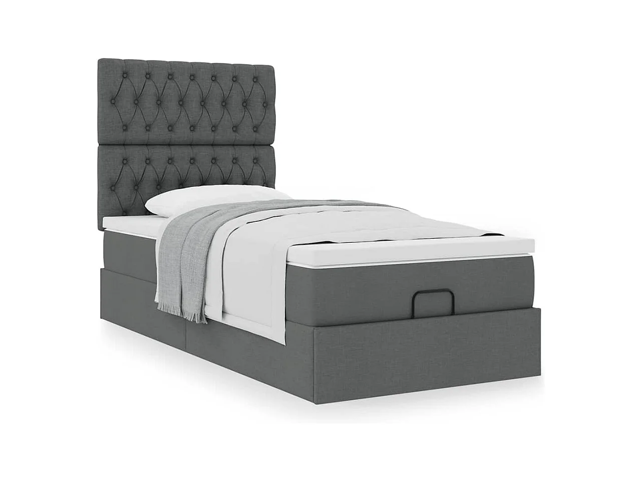 Cadre de lit ottoman avec matelas gris foncé 90x190 cm tissu